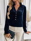 Velvet Button Front Long Sleeve Blouse