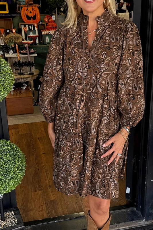 Paisley Print Notched Mini Dress