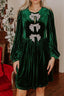 Velvet Bow Front Balloon Sleeve Dress
