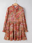 Floral Print Half Button Flounce Sleeve Ruffle Mini Dress