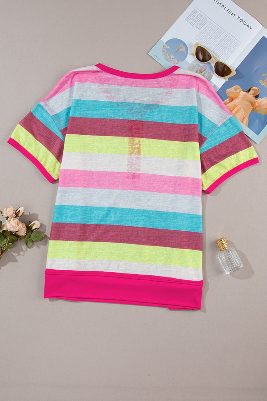 Plus Size Color Block Round Neck Short Sleeve T-Shirt