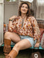 Plus Size Floral Lace Detail V-Neck Blouse