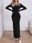 Mesh Panel Long Sleeve Maxi Dress