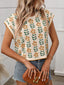 Flower Round Neck Short Sleeve Knit Top