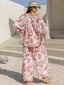Printed Open Front Half Sleeve Top and Pants Set
