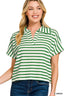 Zenana Striped Split Neck Collared Top