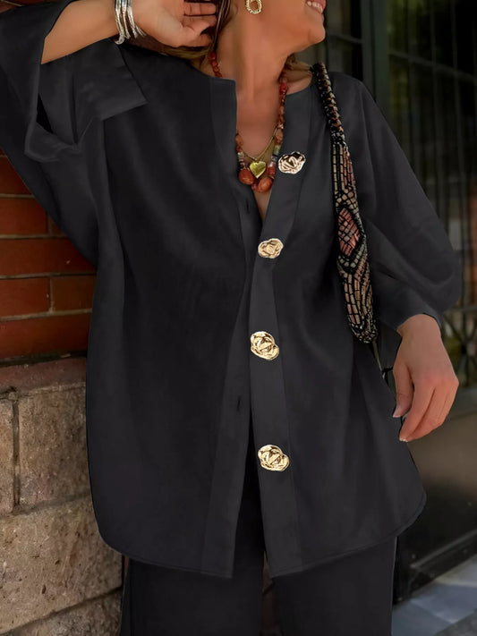 Plus Size Button-Down Oversized Outerwear