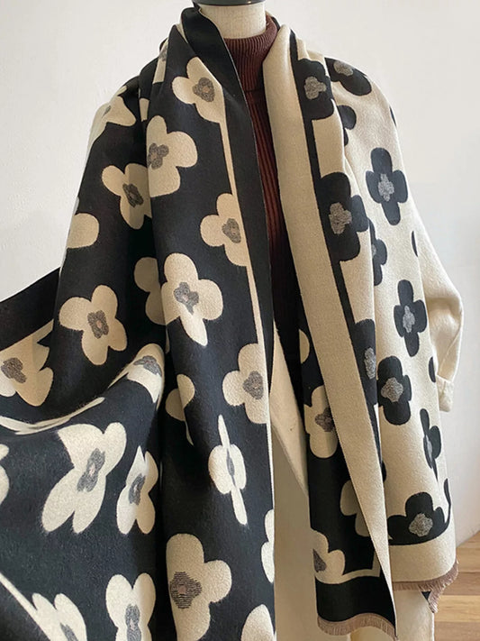 Floral Print Raw Hen Scarf