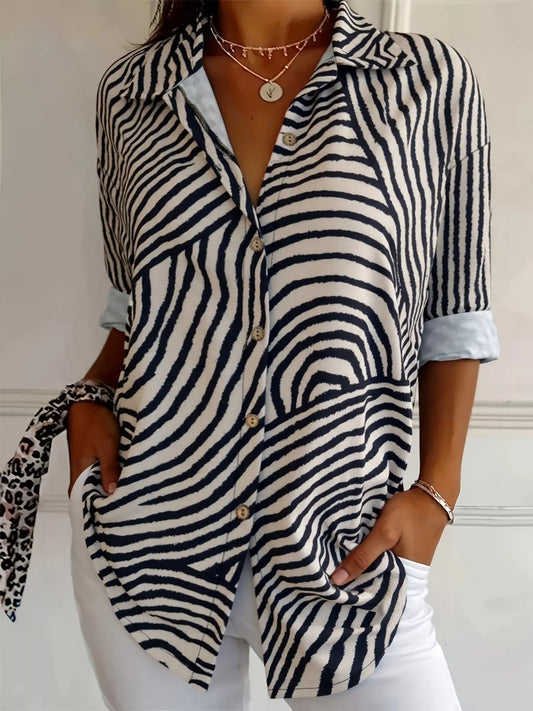 Plus Size Abstract Zebra Print Button-Down Shirt