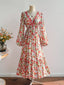 Floral Print V-Neck Bohemian Midi Dress
