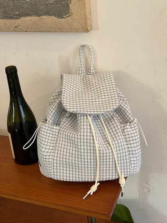 Plaid Drawstring Closure Backpack Bag
