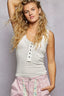POL Lace Trim Tank with Front Button Closure