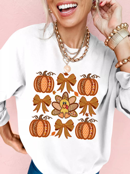 Halloween Pumpkin Bow Graphic Drop Shoulder Sweatshirt