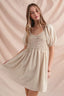 SO ME Textured Woven Daily Dress with Puff Sleeves