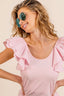 BiBi Wide Layered Ruffle Sleeve Scoop Neck Ribbed Top