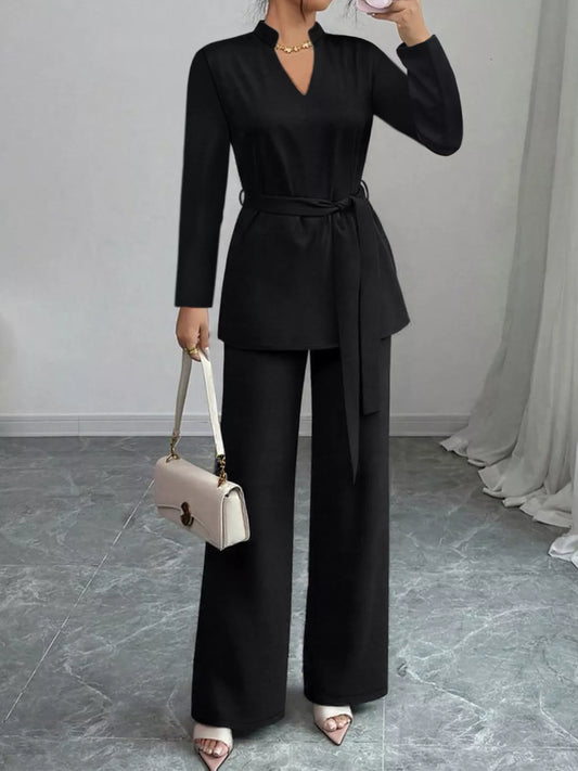 Tie-Waist Long Sleeve Top and Pants Set