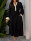 Contrast Leopard Frilled Trim V Neck Bracelet Sleeve Midi Dress