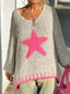 Star V-Neck Long Sleeve Sweater