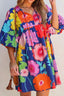 Floral Print Tie Neck Babydoll Dress