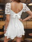 Swiss Dot Square Neck Lace Short Sleeve Dress