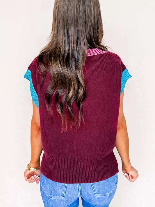 Contrast Trim V-Neck Sweater Vest