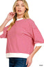 Zenana Striped Contrast Trim Banded Bottom Top