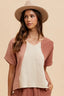 Annie Wear Color Block Cotton Gauze V-Neck Top