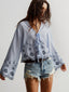 Floral Embroidered Tie-Front Blouse