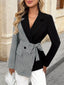 Contrast Houndstooth Tie Waist Blazer