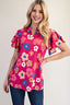 Celeste Bold Floral Ruffle Sleeve Top