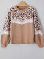 Leopard Color Block Knit Round Neck Baggy Sweater