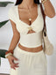 Cutout Short Sleeve Top and Pants Set