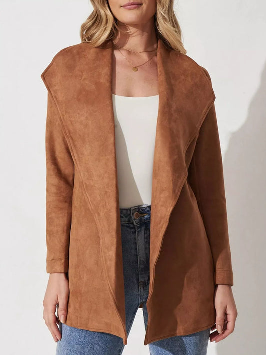 Suede Tie Waist Long Sleeve Outerwear