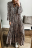 Leopard Notched Long Sleeve Maxi Dress