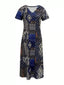 Plus Size Geometric Print V-Neck Short Sleeve Dress