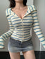 Striped Zip-Up Hooded Top