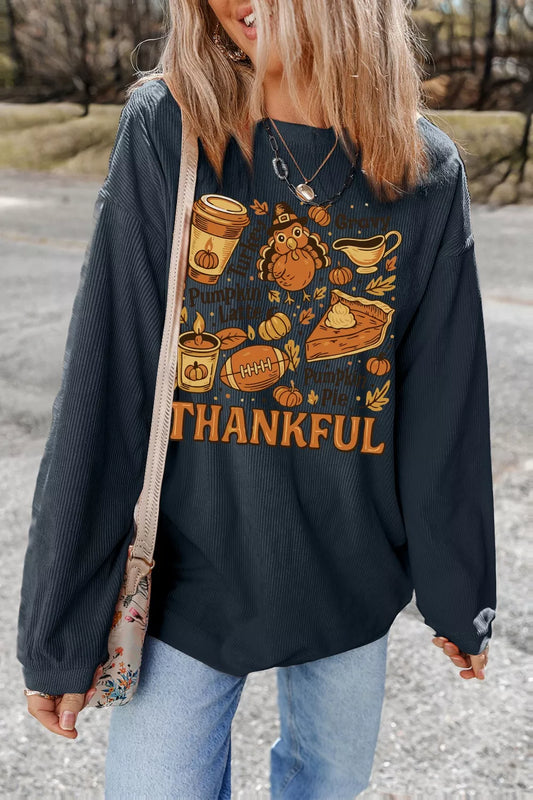 Thankful Thanksgiving Graphic Long Sleeve Sweatshirt