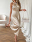 Pearl Halter Satin Midi Dress