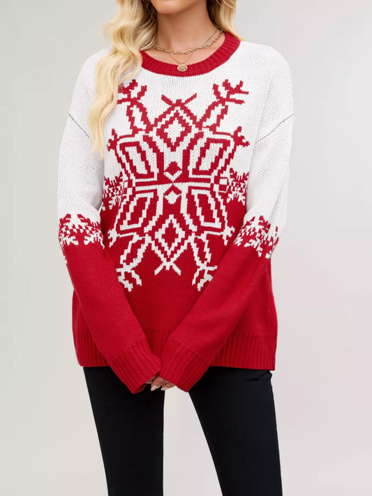 Christmas Snowflake Round Neck Sweater