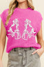 Western Horse Embroidered Round Neck Sweater