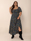 Plus Size Printed Short Sleeve Slit Tiered Maxi Dress