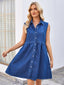 Button Up Collared Neck Sleeveless Denim Dress