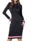 Striped Long Sleeve Bodycon Midi Dress
