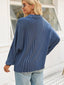 Oversized Twist Ribbed Collared Henley Top with Roll Up Sleeve