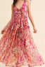 Frill Printed V-Neck Midi Dress