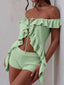 Off-Shoulder Ruffle Top and Shorts Sweater Set