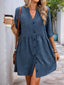 Perfee Button Down Notched Half Sleeve Mini Shirt Dress