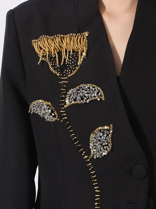 Flower Button Front Long Sleeve Blazer