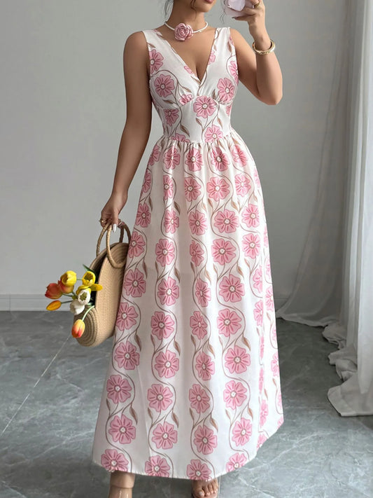 Floral Print Tie Back Maxi Dress