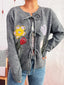 Floral Ribbed Hem Tie Front Cardigan